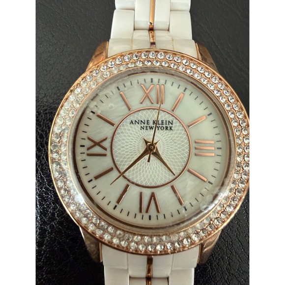 Anne Klein New York Rose Gold White Ceramic Crystal Watch 12/2298 Roman Numeral main image 4